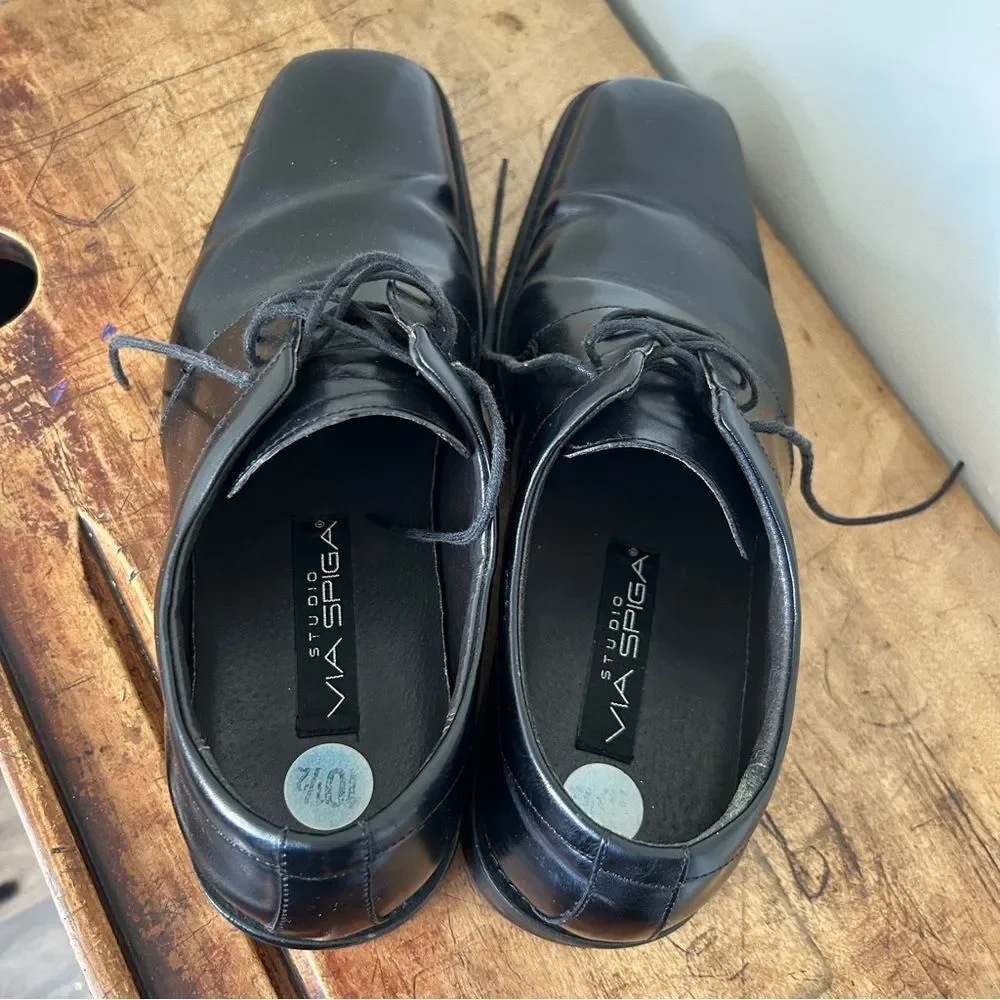 Via Spiga Men's 10.5 Black Leather Derby Dress Shoes Professional Classic Formal